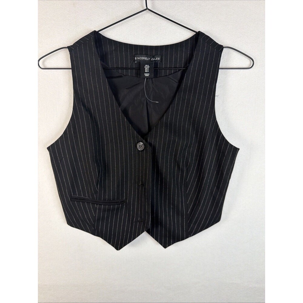 Sincerely Jules Womens Black Pinstripe Suit Vest Sleeveless Button Up Top Size S